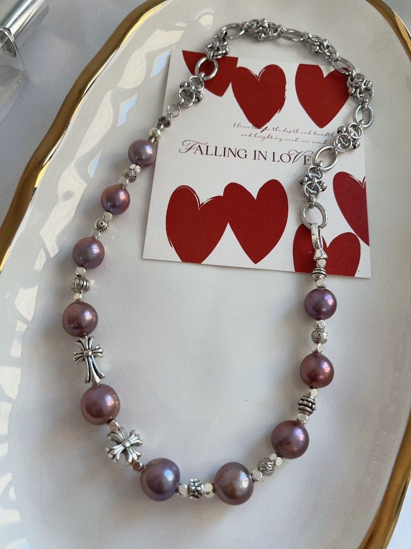 #PN1121 Freshwater Pearl Necklace| Half Chain| 11-12.6mm Red-ish Dark Blueberry Baroque Pearl| Lustrous| Natural Flaws| 52cm Adjustable Length| Perfect for Halloween 🎃