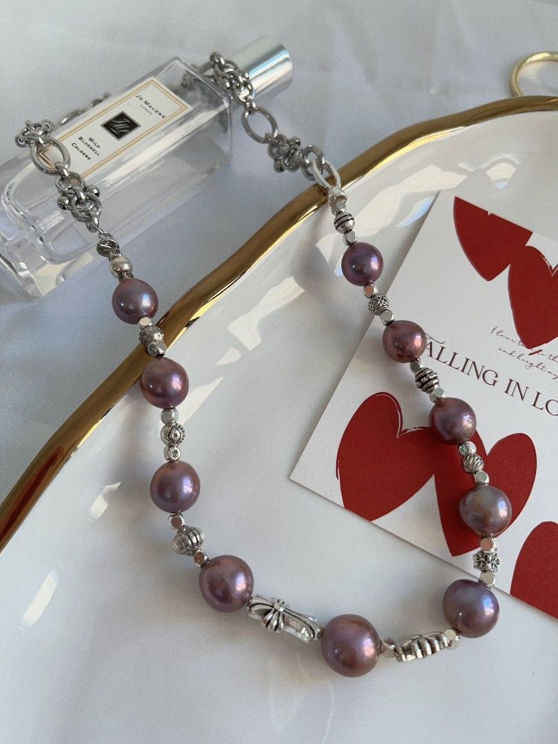 #PN1121 Freshwater Pearl Necklace| Half Chain| 11-12.6mm Red-ish Dark Blueberry Baroque Pearl| Lustrous| Natural Flaws| 52cm Adjustable Length| Perfect for Halloween 🎃