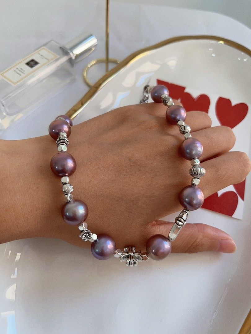 #PN1121 Freshwater Pearl Necklace| Half Chain| 11-12.6mm Red-ish Dark Blueberry Baroque Pearl| Lustrous| Natural Flaws| 52cm Adjustable Length| Perfect for Halloween 🎃