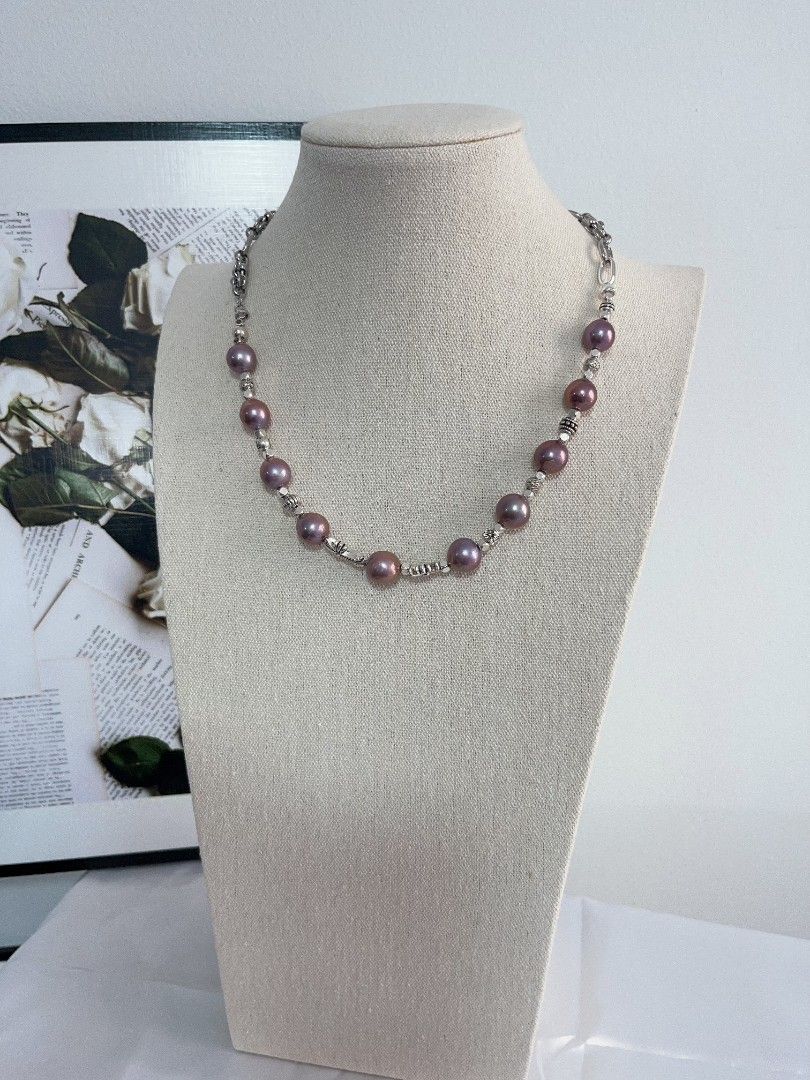 #PN1121 Freshwater Pearl Necklace| Half Chain| 11-12.6mm Red-ish Dark Blueberry Baroque Pearl| Lustrous| Natural Flaws| 52cm Adjustable Length| Perfect for Halloween 🎃