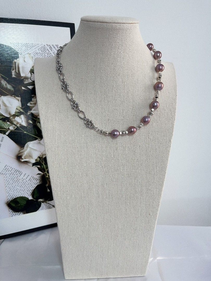 #PN1121 Freshwater Pearl Necklace| Half Chain| 11-12.6mm Red-ish Dark Blueberry Baroque Pearl| Lustrous| Natural Flaws| 52cm Adjustable Length| Perfect for Halloween 🎃