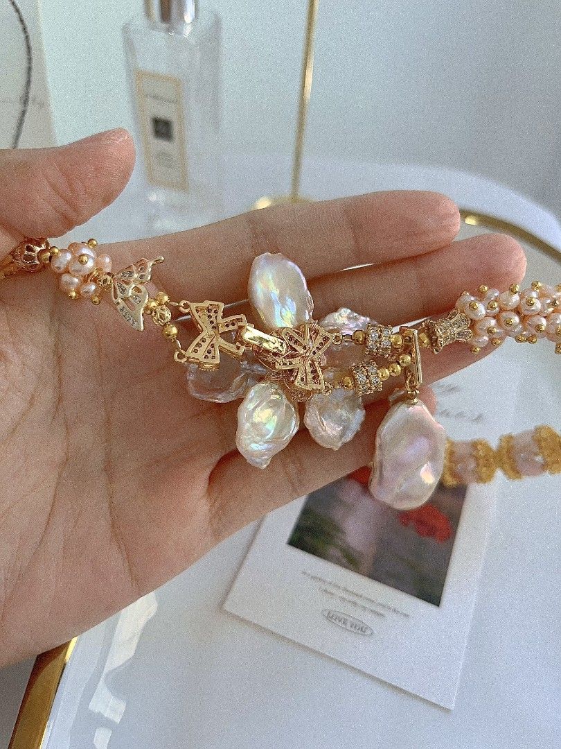 #PN1150 [Floral Series] Freshwater Pearl Necklace| 44.5cm| 43mm Big Petal Flower 🌺| 30mm Fishtail Baroque Pendant | 11-13mm Purple Baroque Pearl| Hardcore Industrial Style