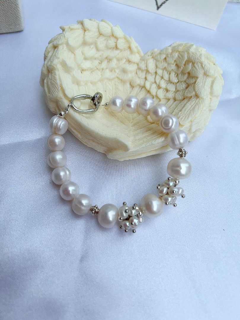 #PN1152 [Floral Series] White Rose| Freshwater Pearl Necklace & Bracelet Set| 8-12mm Baroque Pearl with Growth Lines| 42cm|19cm| Anniversary Gift 💐