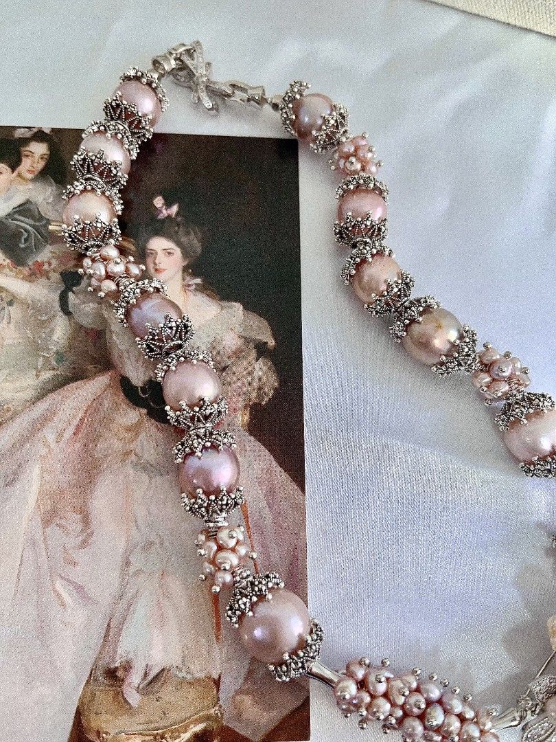 #PN1153 [Floral Series] Freshwater Pearl Necklace| 43cm| Heavy Craftsmanship| Detachable Pendant| Natural Flaws| 12-14mm Purple Round Baroque| 30mm Fishtail Baroque Pendant| Big Pearl Flower| Brooch Design Flower| Dare to Shine