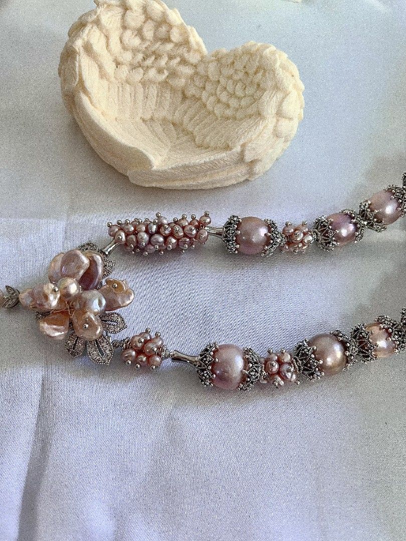 #PN1153 [Floral Series] Freshwater Pearl Necklace| 43cm| Heavy Craftsmanship| Detachable Pendant| Natural Flaws| 12-14mm Purple Round Baroque| 30mm Fishtail Baroque Pendant| Big Pearl Flower| Brooch Design Flower| Dare to Shine