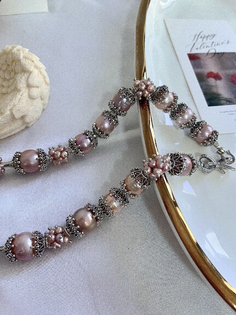 #PN1153 [Floral Series] Freshwater Pearl Necklace| 43cm| Heavy Craftsmanship| Detachable Pendant| Natural Flaws| 12-14mm Purple Round Baroque| 30mm Fishtail Baroque Pendant| Big Pearl Flower| Brooch Design Flower| Dare to Shine