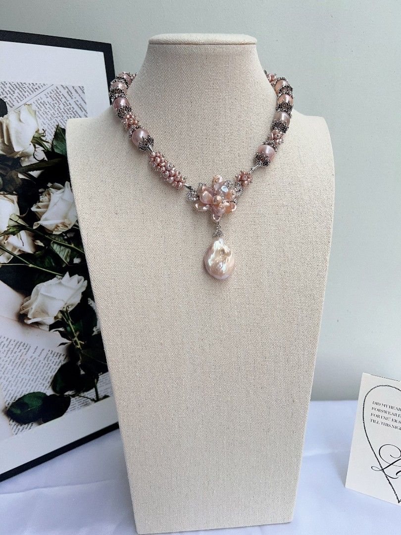 #PN1153 [Floral Series] Freshwater Pearl Necklace| 43cm| Heavy Craftsmanship| Detachable Pendant| Natural Flaws| 12-14mm Purple Round Baroque| 30mm Fishtail Baroque Pendant| Big Pearl Flower| Brooch Design Flower| Dare to Shine