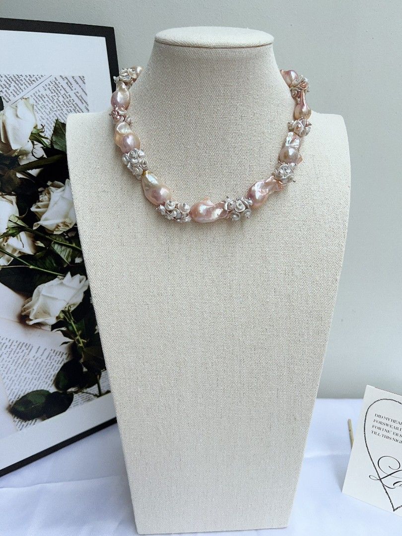 #PN1151 [Floral Series] Freshwater Pearl Necklace| 45cm| Monet Garden| Natural Flaws| Rare Golden Pink-purple Shade| Lustrous| 18-26mm Fishtail Baroque Pearl| 2-layer Petals| Old Money