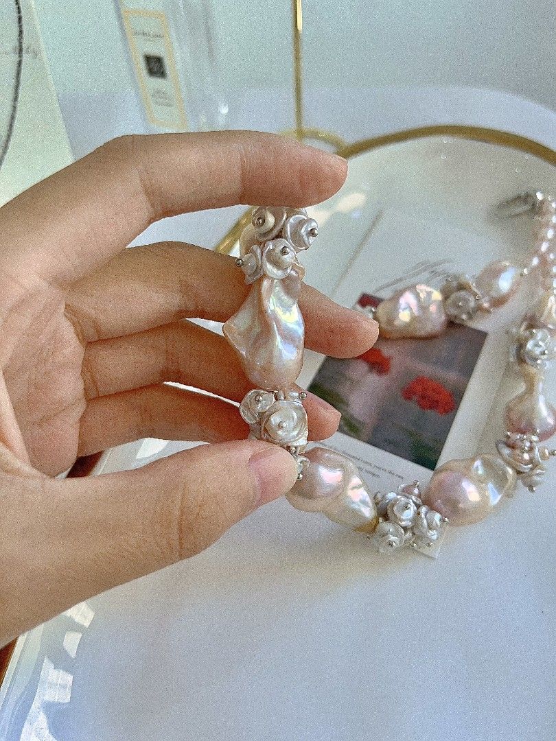 #PN1151 [Floral Series] Freshwater Pearl Necklace| 45cm| Monet Garden| Natural Flaws| Rare Golden Pink-purple Shade| Lustrous| 18-26mm Fishtail Baroque Pearl| 2-layer Petals| Old Money