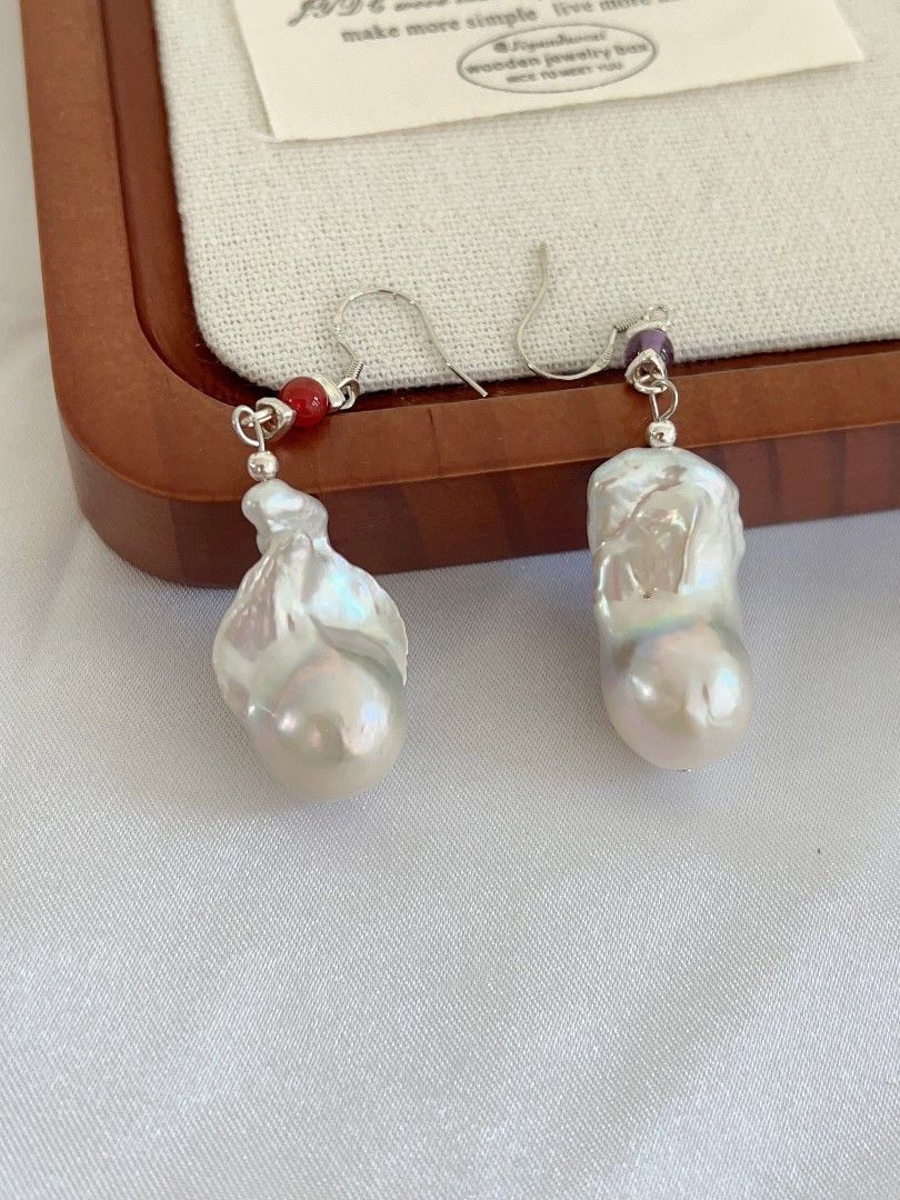 #PN1156 Freshwater Pearl Necklace & Earrings Set| Cold Silver Lustre Fishtail Baroque Pearl| Agate, Aquamarine, Amethyst| Fresh Breeze in Summer| New Design| S925 Spacers