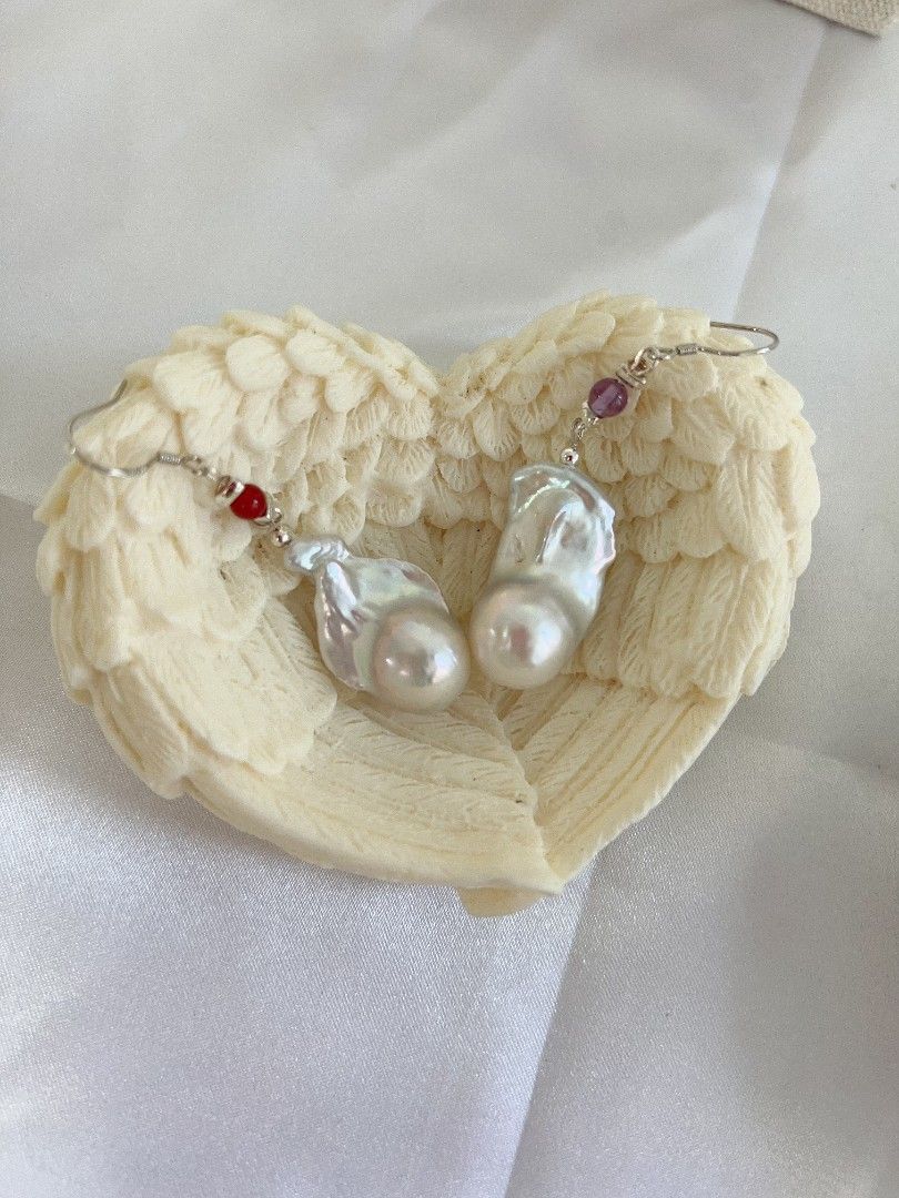 #PN1156 Freshwater Pearl Necklace & Earrings Set| Cold Silver Lustre Fishtail Baroque Pearl| Agate, Aquamarine, Amethyst| Fresh Breeze in Summer| New Design| S925 Spacers