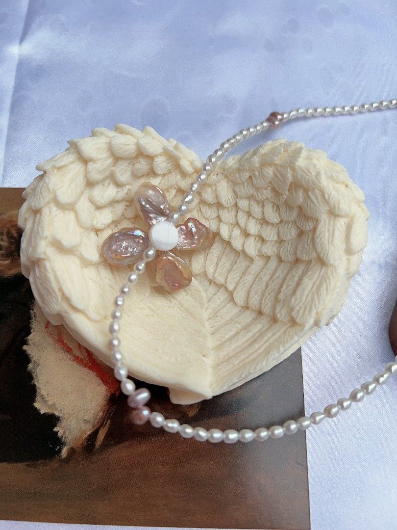 #PN1158 Freshwater Pearl Necklace| Four-petal Flower| Pink Purple Lustrous| OOAK| Young & Fresh