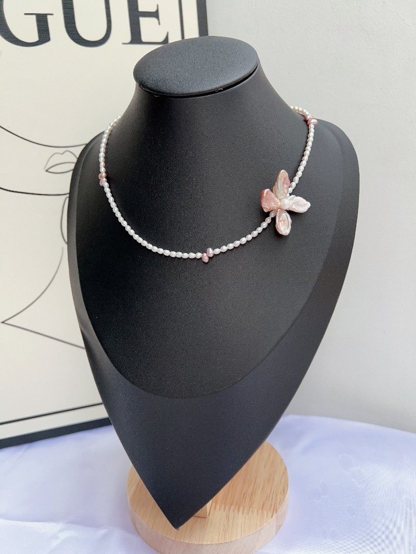 #PN1158 Freshwater Pearl Necklace| Four-petal Flower| Pink Purple Lustrous| OOAK| Young & Fresh