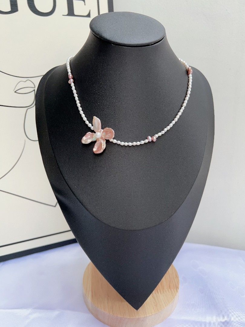 #PN1158 Freshwater Pearl Necklace| Four-petal Flower| Pink Purple Lustrous| OOAK| Young & Fresh
