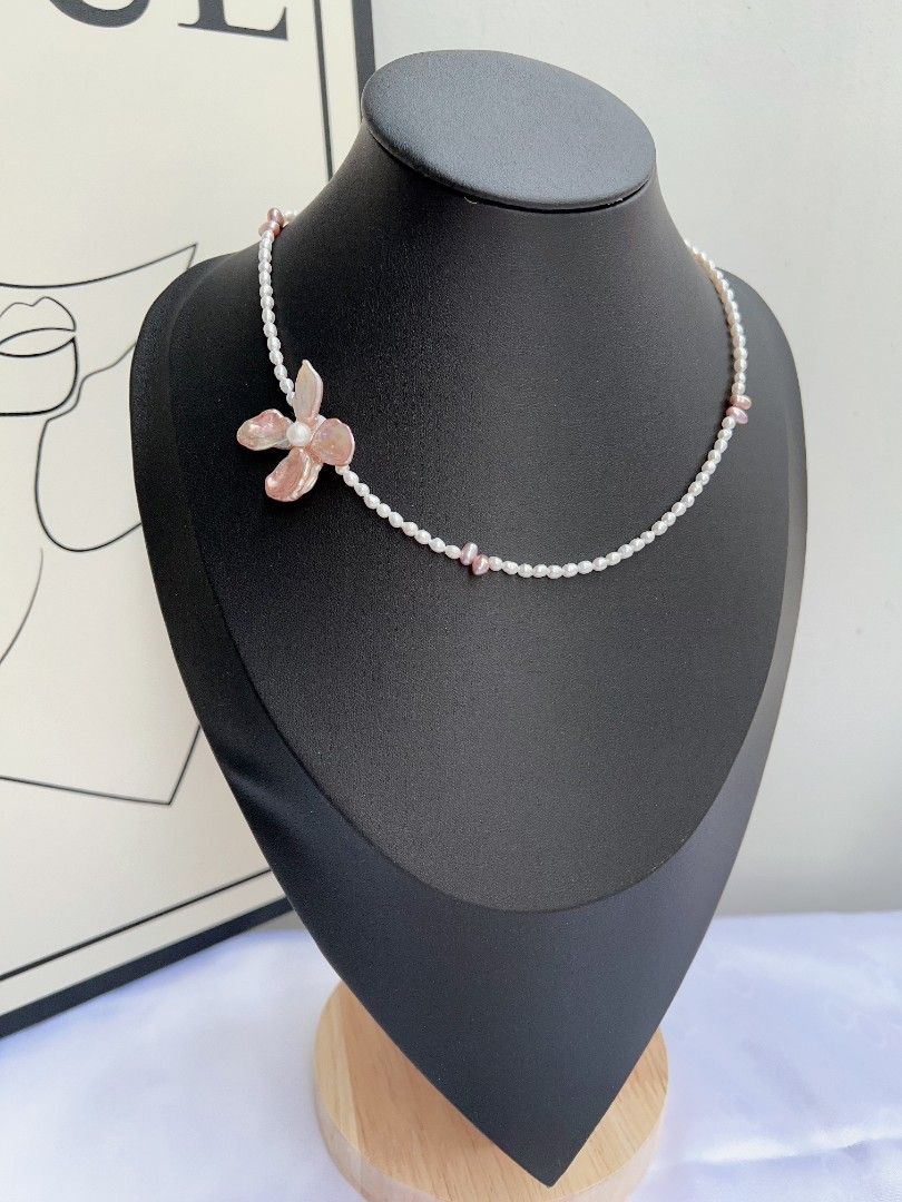#PN1158 Freshwater Pearl Necklace| Four-petal Flower| Pink Purple Lustrous| OOAK| Young & Fresh