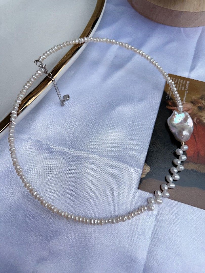 #PN1159 Freshwater Pearl Necklace| Choker Collar| Fishtail Baroque Pearl & Wheat Ear Design| Lustrous| OOAK| Dainty & Elegant