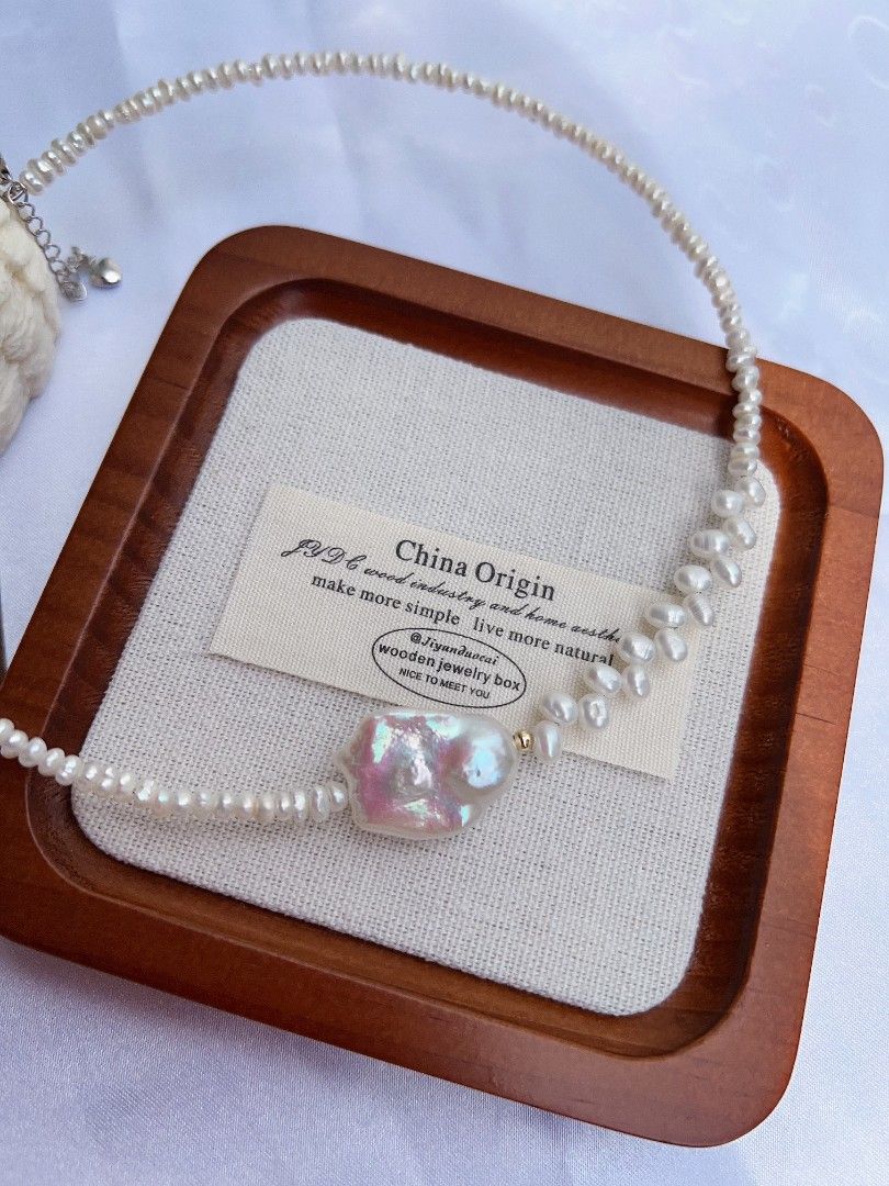 #PN1159 Freshwater Pearl Necklace| Choker Collar| Fishtail Baroque Pearl & Wheat Ear Design| Lustrous| OOAK| Dainty & Elegant