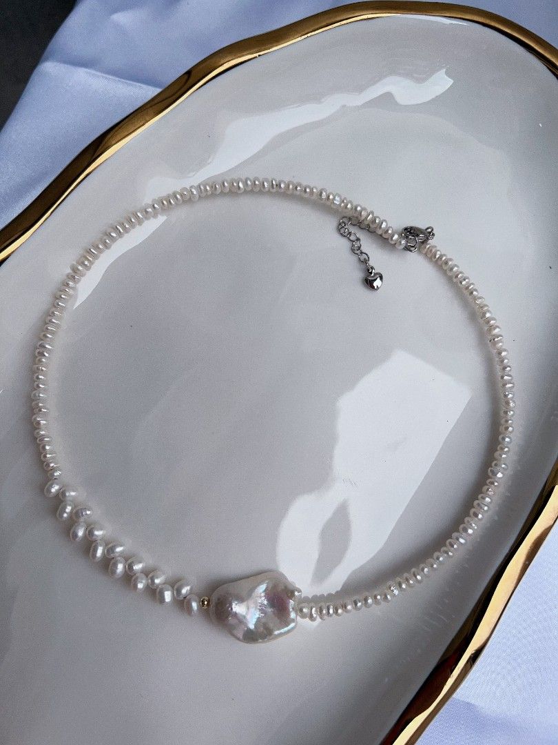 #PN1159 Freshwater Pearl Necklace| Choker Collar| Fishtail Baroque Pearl & Wheat Ear Design| Lustrous| OOAK| Dainty & Elegant