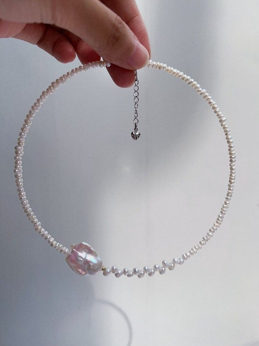 #PN1159 Freshwater Pearl Necklace| Choker Collar| Fishtail Baroque Pearl & Wheat Ear Design| Lustrous| OOAK| Dainty & Elegant