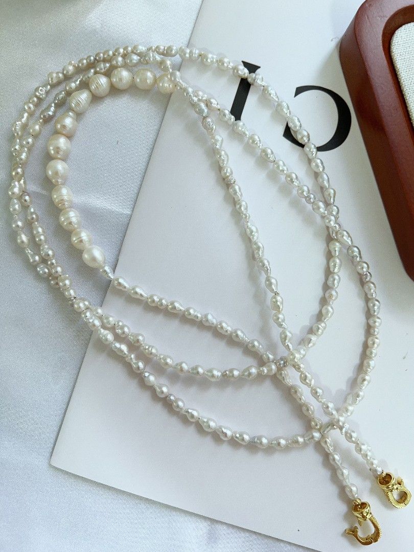 #PN1165 Freshwater Pearl Necklace| Long 3 Rounds Sweater Necklace| 4-5mm| Natural Growth Lines| Mixed Size| Multiple Wearing | Versatile| Daily Jewelry
