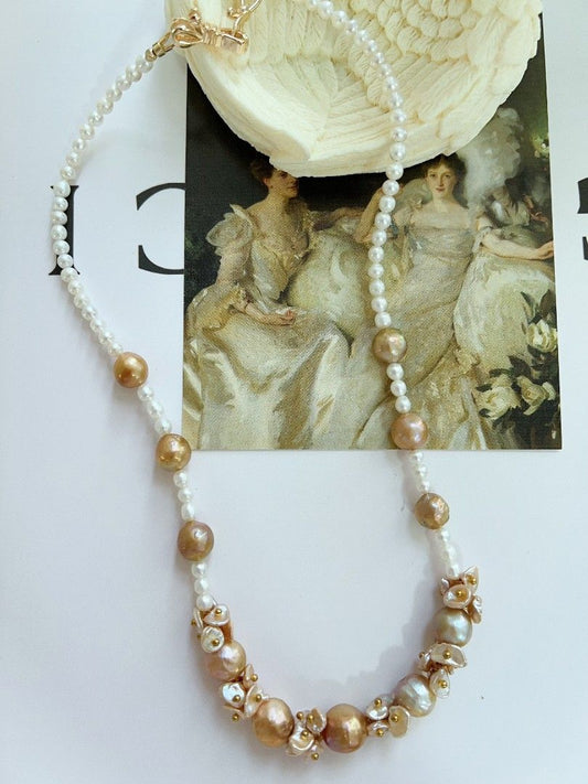 #PN1168 [Floral Series] Freshwater Pearl Necklace| 48cm| Golden Wrinkle Baroque Pearl| Floral Design| Rare| To Reward Yourself