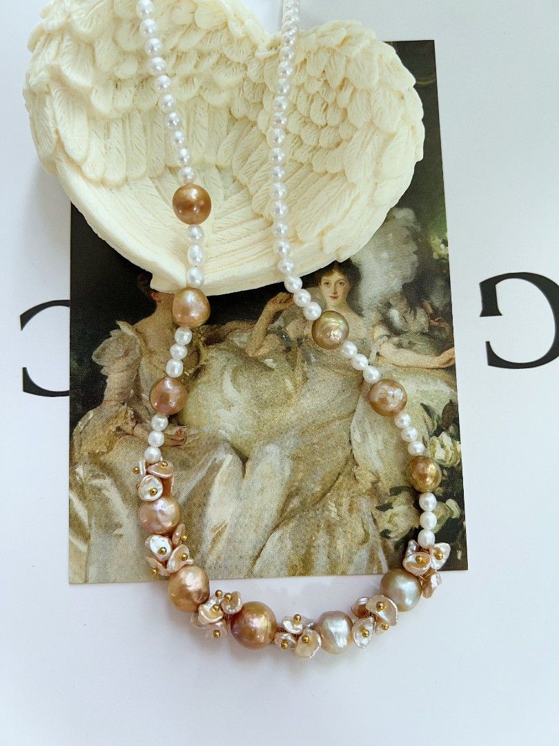 #PN1168 [Floral Series] Freshwater Pearl Necklace| 48cm| Golden Wrinkle Baroque Pearl| Floral Design| Rare| To Reward Yourself