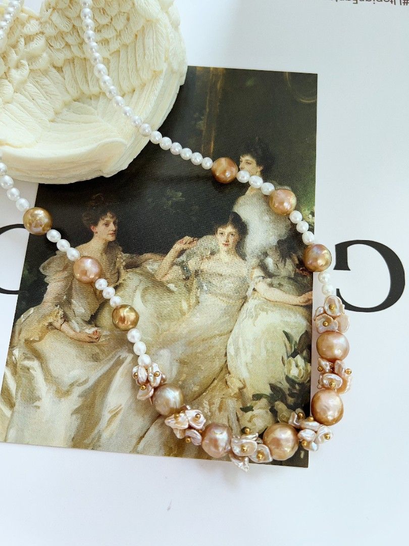 #PN1168 [Floral Series] Freshwater Pearl Necklace| 48cm| Golden Wrinkle Baroque Pearl| Floral Design| Rare| To Reward Yourself