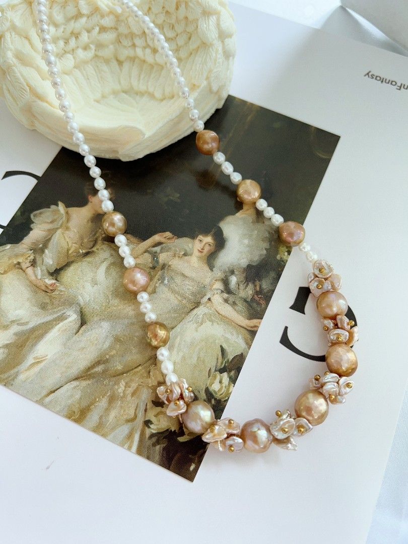 #PN1168 [Floral Series] Freshwater Pearl Necklace| 48cm| Golden Wrinkle Baroque Pearl| Floral Design| Rare| To Reward Yourself
