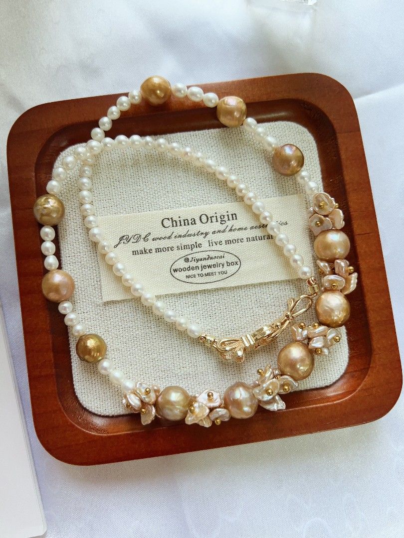 #PN1168 [Floral Series] Freshwater Pearl Necklace| 48cm| Golden Wrinkle Baroque Pearl| Floral Design| Rare| To Reward Yourself
