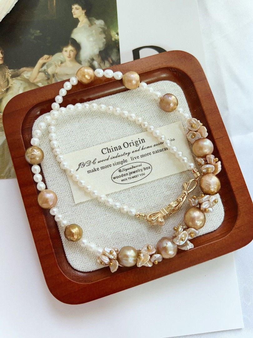 #PN1168 [Floral Series] Freshwater Pearl Necklace| 48cm| Golden Wrinkle Baroque Pearl| Floral Design| Rare| To Reward Yourself