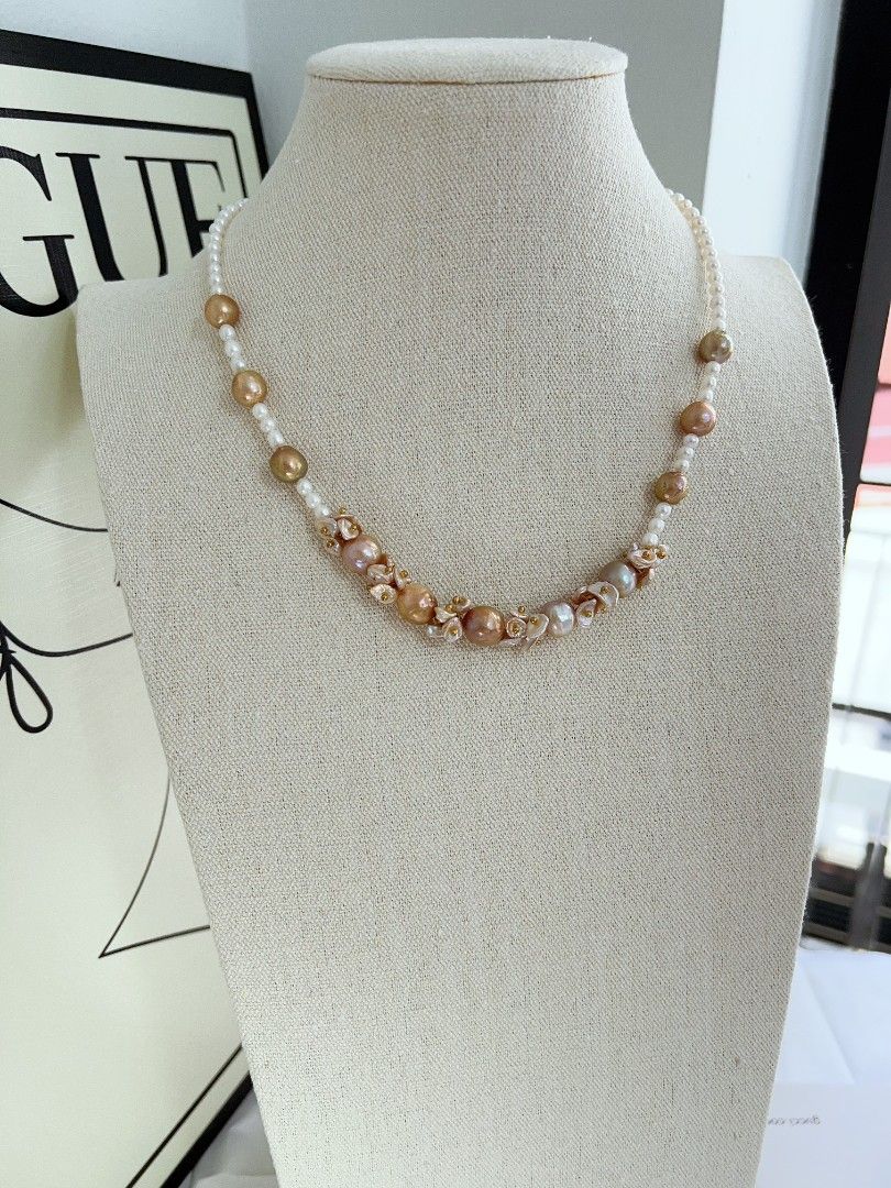 #PN1168 [Floral Series] Freshwater Pearl Necklace| 48cm| Golden Wrinkle Baroque Pearl| Floral Design| Rare| To Reward Yourself
