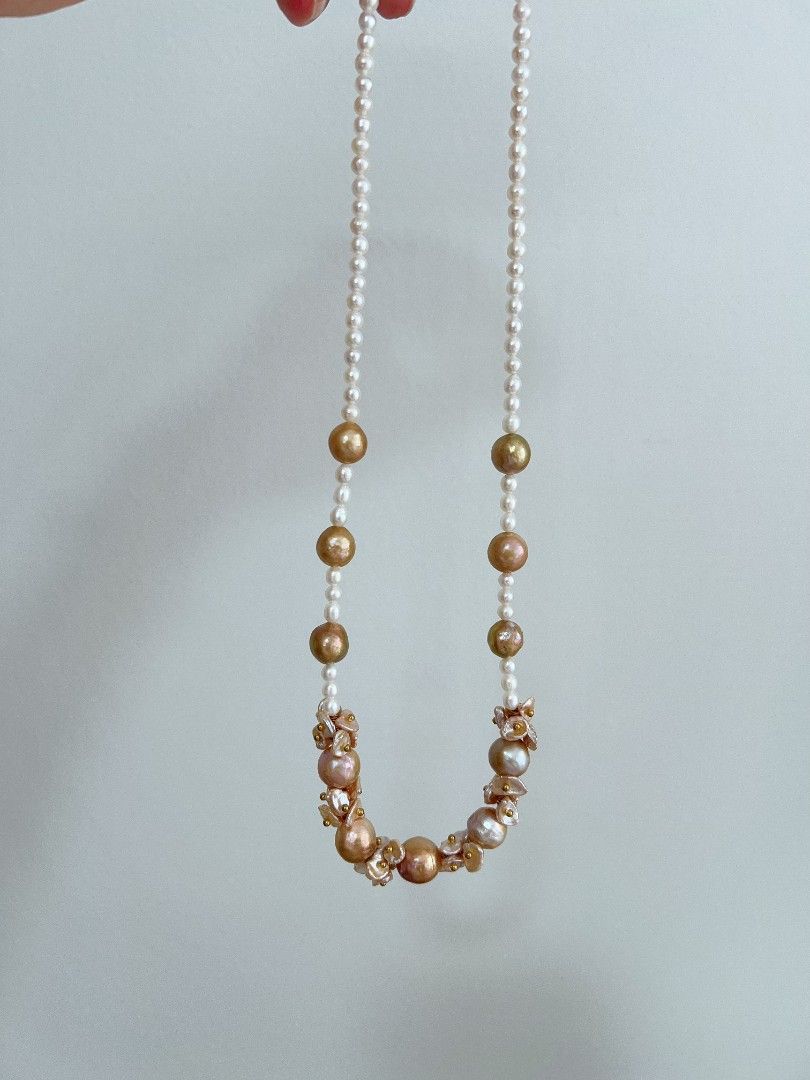 #PN1168 [Floral Series] Freshwater Pearl Necklace| 48cm| Golden Wrinkle Baroque Pearl| Floral Design| Rare| To Reward Yourself
