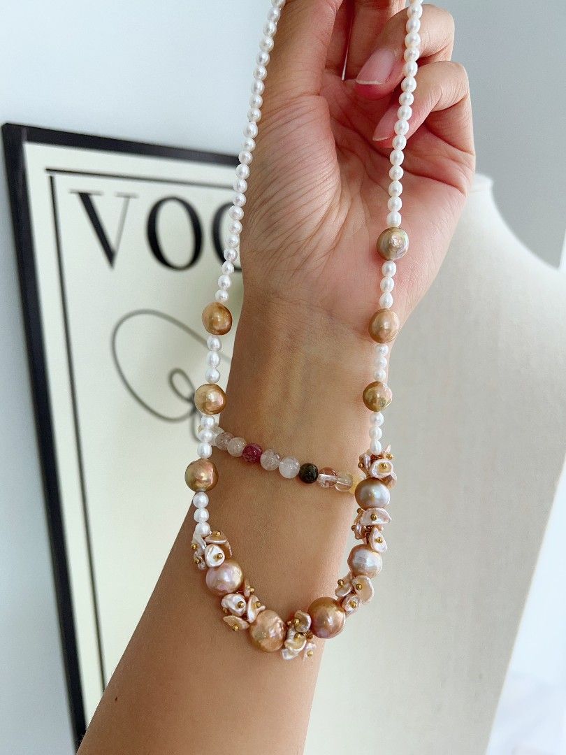#PN1168 [Floral Series] Freshwater Pearl Necklace| 48cm| Golden Wrinkle Baroque Pearl| Floral Design| Rare| To Reward Yourself