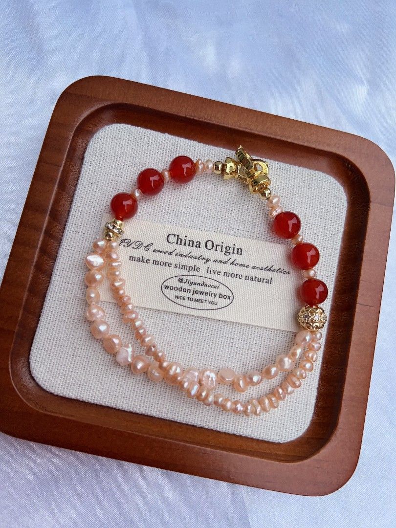 #PN1171 Freshwater Pearl Necklace & Bracelet & Earrings Set| 2-3 layers | Red Agate| Can Connect to Wear| Champagne Color Pearls| Jewelry Set Gift 🎁