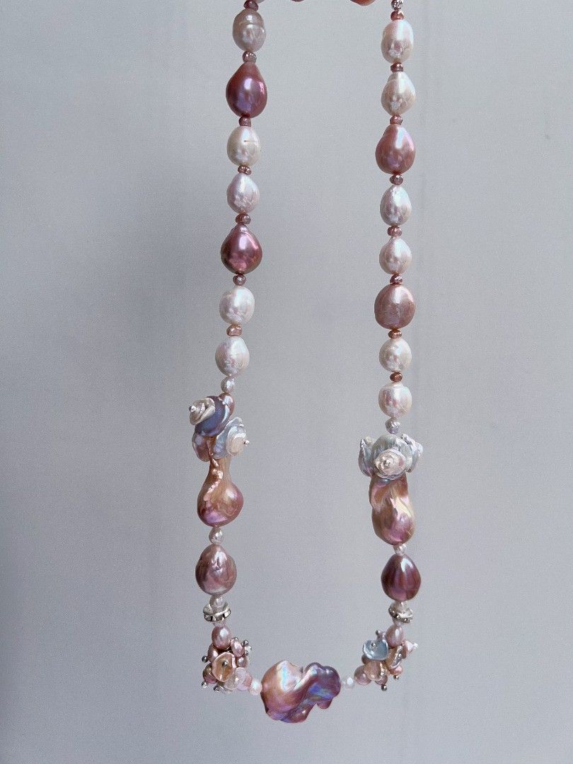 #PN1172 [Floral Series] Freshwater Pearl Necklace| Purple Fishtail Baroque Pearl| Lustrous| Colorful Petals| Natural Flaws| Christmas Gift 🌻