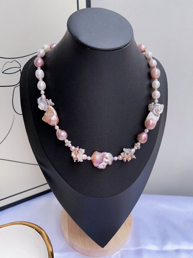 #PN1172 [Floral Series] Freshwater Pearl Necklace| Purple Fishtail Baroque Pearl| Lustrous| Colorful Petals| Natural Flaws| Christmas Gift 🌻