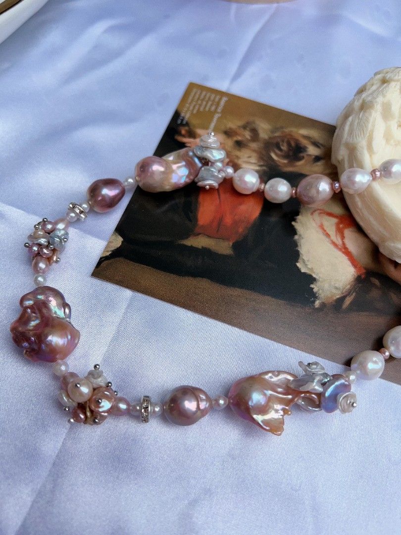 #PN1172 [Floral Series] Freshwater Pearl Necklace| Purple Fishtail Baroque Pearl| Lustrous| Colorful Petals| Natural Flaws| Christmas Gift 🌻