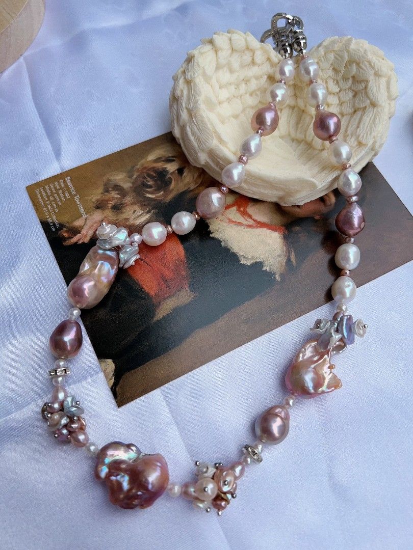 #PN1172 [Floral Series] Freshwater Pearl Necklace| Purple Fishtail Baroque Pearl| Lustrous| Colorful Petals| Natural Flaws| Christmas Gift 🌻