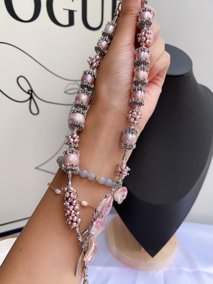 #PN1174 [Floral Series] Freshwater Pearl Necklace| Lavender Garden| 12mm-14mm Big Baroque Pearl| 45cm| Fishtail Baroque Pearl Dangling Pendant| |Big Pink Purple Petals| Luxury Taste