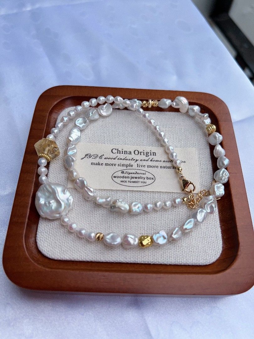 #PN1175 Freshwater Pearl Necklace & Bracelet Set| Silver Stone Pearl| Big Petal| Citrine| Elegance & Simplicity| Popular Design| Only One Set| Gift 💐 Choice