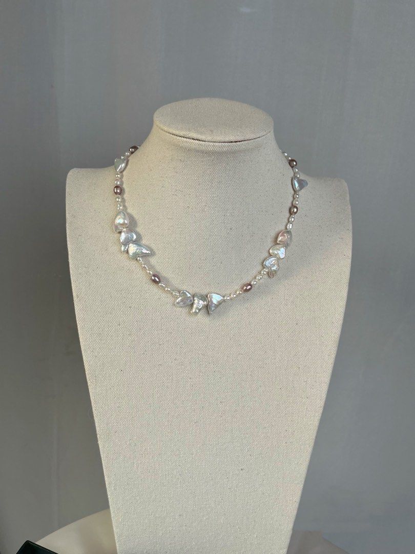 #PN610 Melted Love| Freshwater Pearl Necklace & Bracelet Set | Heart Shaped Pearl | Lustrous | Purple Rice Pearl