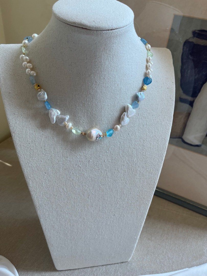 #PN611 Rainbow Fishtail | Freshwater Pearl Necklace & Bracelet Set | Heart Baroque |Aquamarine Heart| Wheat Ear|Lemon Quartz