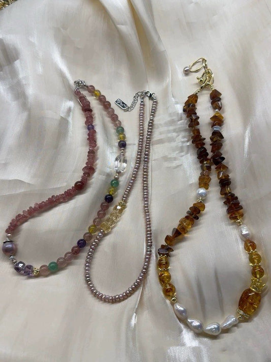 #PN618 [Pearl Necklace] Freshwater Pearl Necklace | Minimalist | Stacked Purple Baby Baroque Pearl | High Clarity Faceted Citrine Square | Superb Lustre| High Quality 40+5cm