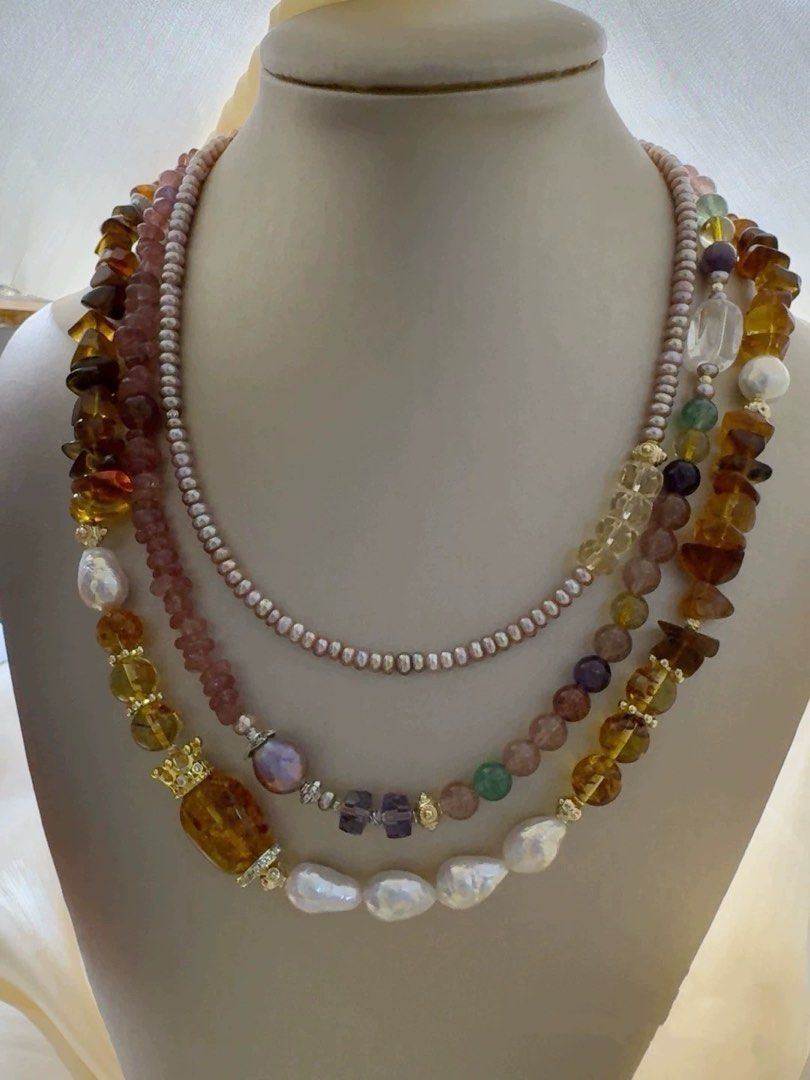 #PN618 [Pearl Necklace] Freshwater Pearl Necklace | Minimalist | Stacked Purple Baby Baroque Pearl | High Clarity Faceted Citrine Square | Superb Lustre| High Quality 40+5cm