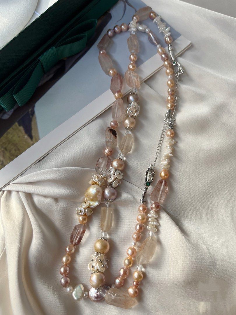 #PN622 [Floral Series] Freshwater Pearl Necklace | Wrinkled Fishtail Baroque Pearl | Natural Crystal Freeform| Lustrous | Petal | Mixed Colours, Shapes