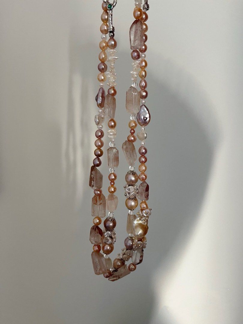 #PN622 [Floral Series] Freshwater Pearl Necklace | Wrinkled Fishtail Baroque Pearl | Natural Crystal Freeform| Lustrous | Petal | Mixed Colours, Shapes