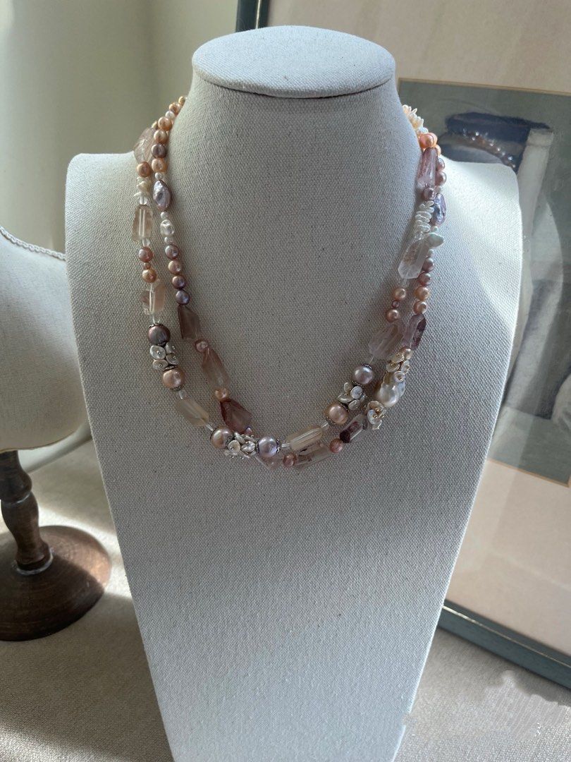 #PN622 [Floral Series] Freshwater Pearl Necklace | Wrinkled Fishtail Baroque Pearl | Natural Crystal Freeform| Lustrous | Petal | Mixed Colours, Shapes