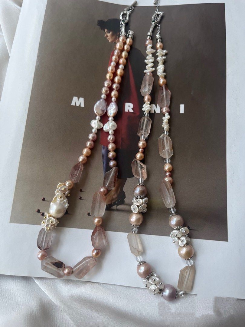 #PN622 [Floral Series] Freshwater Pearl Necklace | Wrinkled Fishtail Baroque Pearl | Natural Crystal Freeform| Lustrous | Petal | Mixed Colours, Shapes