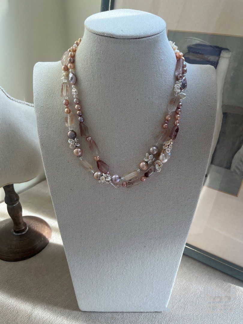 #PN622 [Floral Series] Freshwater Pearl Necklace | Wrinkled Fishtail Baroque Pearl | Natural Crystal Freeform| Lustrous | Petal | Mixed Colours, Shapes