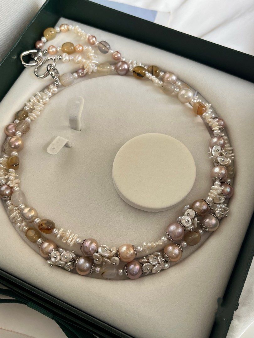 #PN623 [Floral Series] Freshwater Pearl Necklace | Agate| Edison Pearls| Pearl Petals| Gorgeous